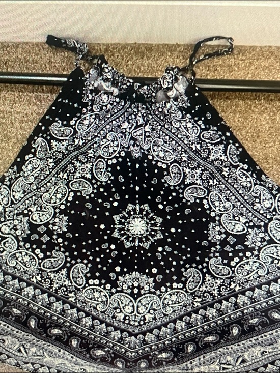 No Boundaries Tops - No Boundaries Black and White Paisley Halter Dress